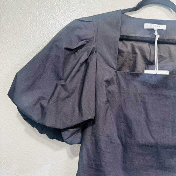 New Frame Nina Black Puff Sleeve Cropped Blouse Size Medium - Picture 5 of 13